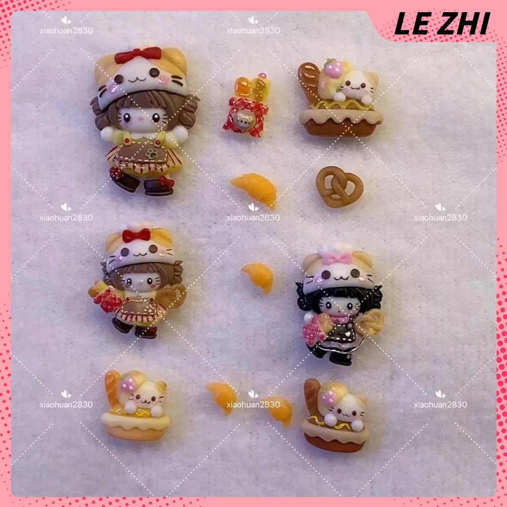

Fashion Cartoon Hello Kitty Cat Bread Series Nails Mold Finished Product Strawberry Bowknot Croissant Pretzel Nail Supplies