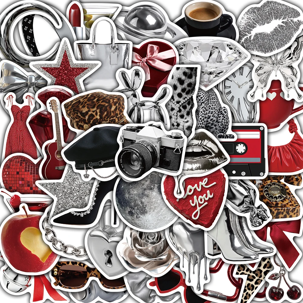 50PCS Silver Millennium Sticker Luggage Laptop Guitar Streetwear Supplies Creative DIY Waterproof Phone Fridge Cafe Stickers