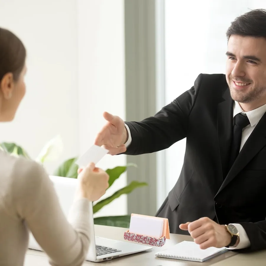 حامل بطاقات العمل PATIKIL للمكتب حجر الراين حاملي بطاقات العمل حامل بطاقات كريستال منظم عرض البطاقات للمكتب Ex