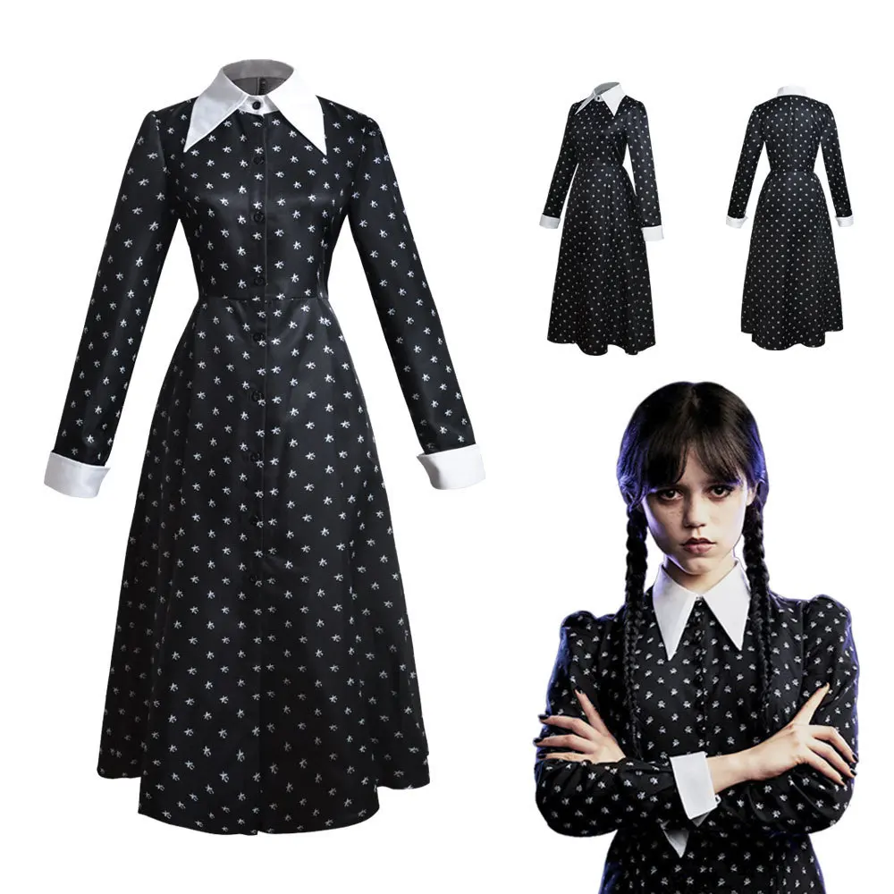 Vestidos de Cosplay de la película Wednesday Addams, disfraz gótico de viento para adultos y niños, disfraces de fiesta de Halloween