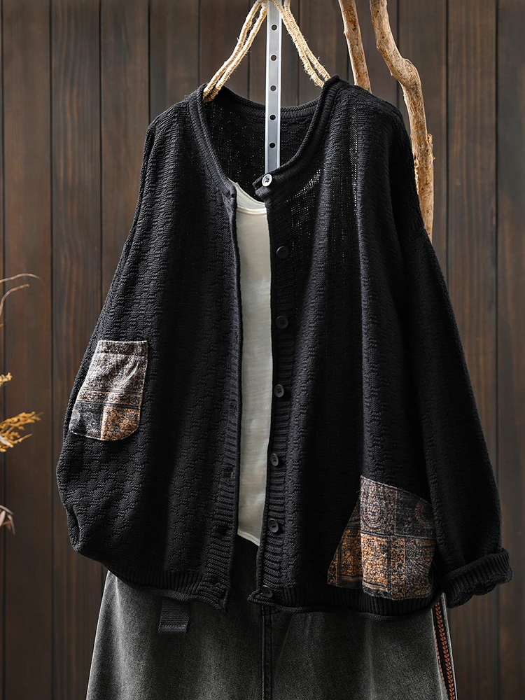 100% algodão feminino manga longa malha cardigan nova chegada 2025 outono estilo vintage o pescoço solto feminino casual blusas m1883