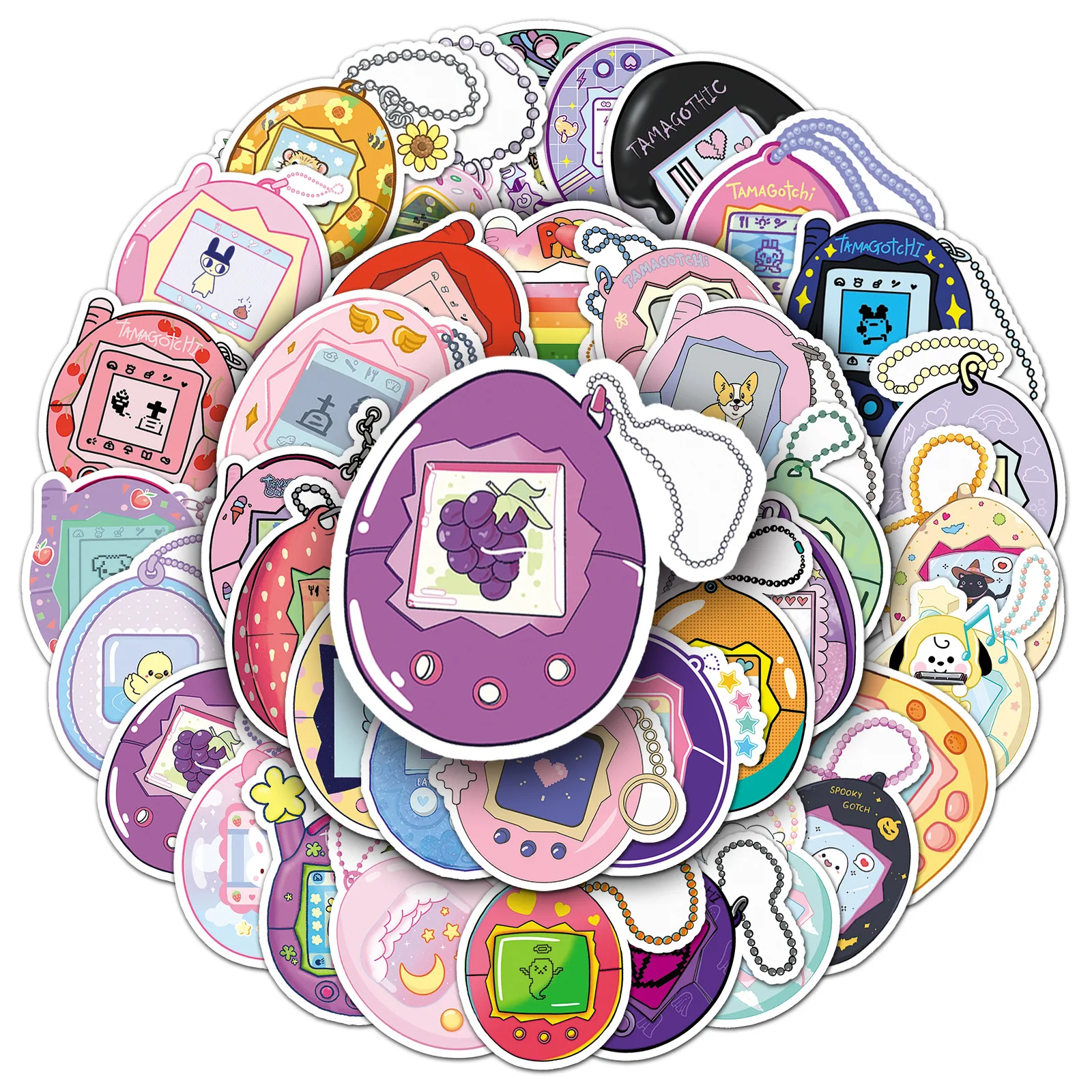 50PCS Tamagotchi Stickers Cartoon Sticker Kids Toy Decals Luggage Laptop Phone Car Bike Skateboard Waterproof Decoration