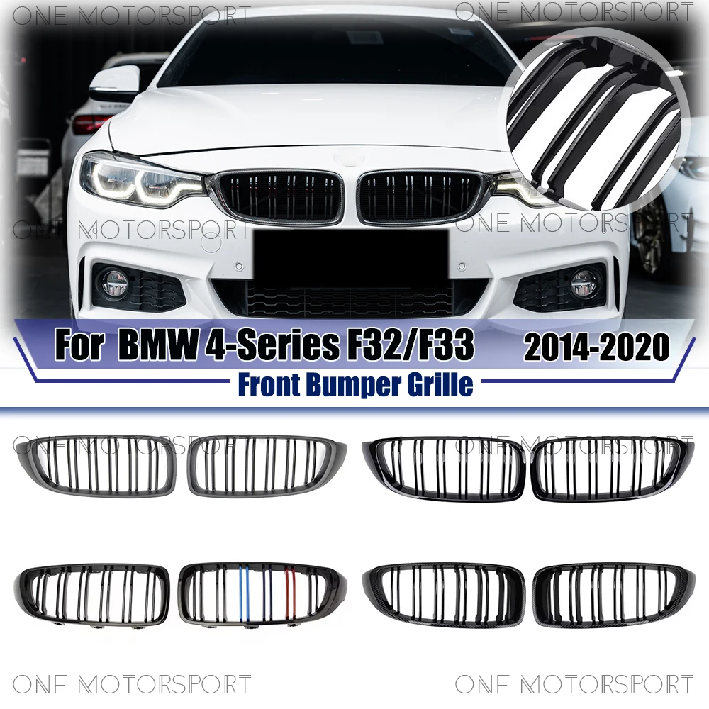 

Глянцевая черная решетка переднего бампера для BMW 4-Series F32 F33 2014-2020, стиль Double Line, глянцевая решетка в стиле M-Color Racing.