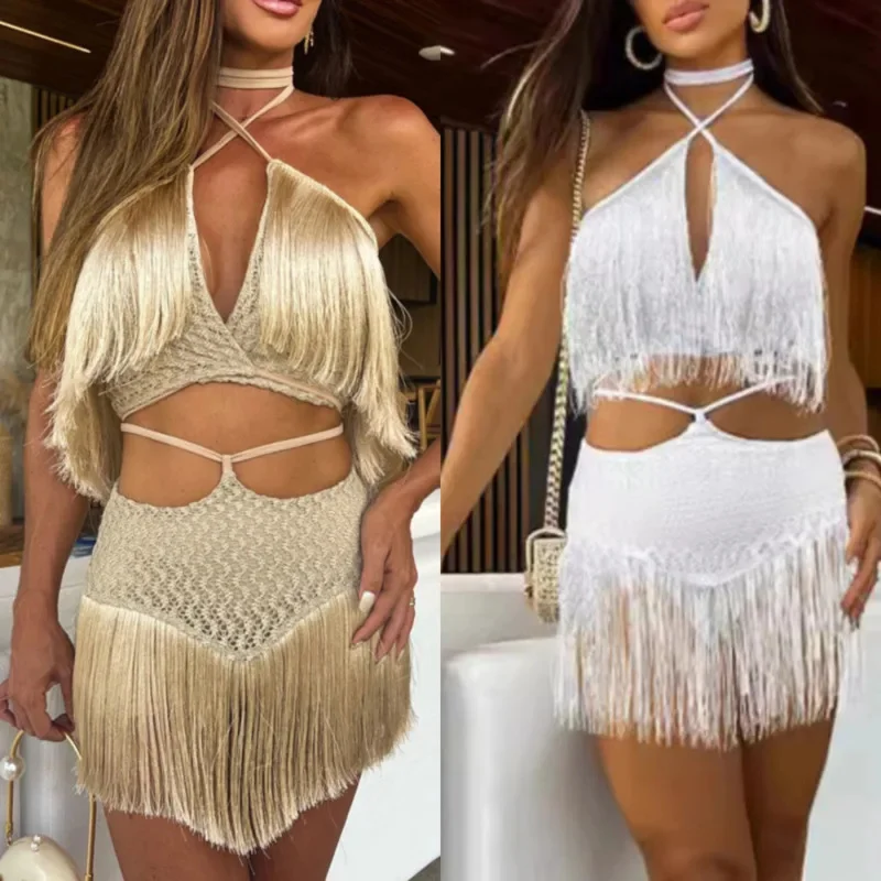 

Women's Bikini Set With Exposed Waist Short 2 Piece Set Eur American Small Sexy Slim Fit Mini Skirt Beach Party Dress Suit New