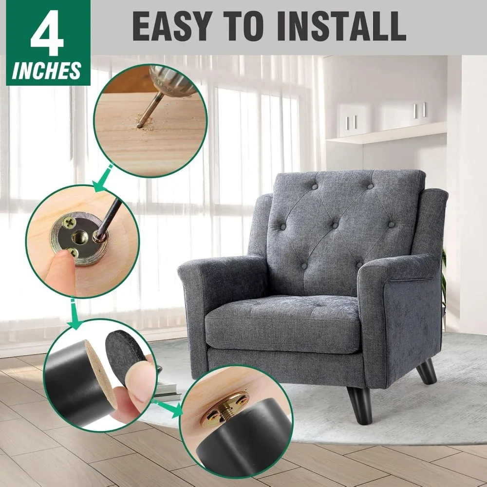 Moderne Holz-Sofabeine, 4er-Set, Massivholz-Möbelfüße aus Buche für Ecksofa und Bettgestell - DIY-Upgrade-Kit mit Metallplatten – Detail 4