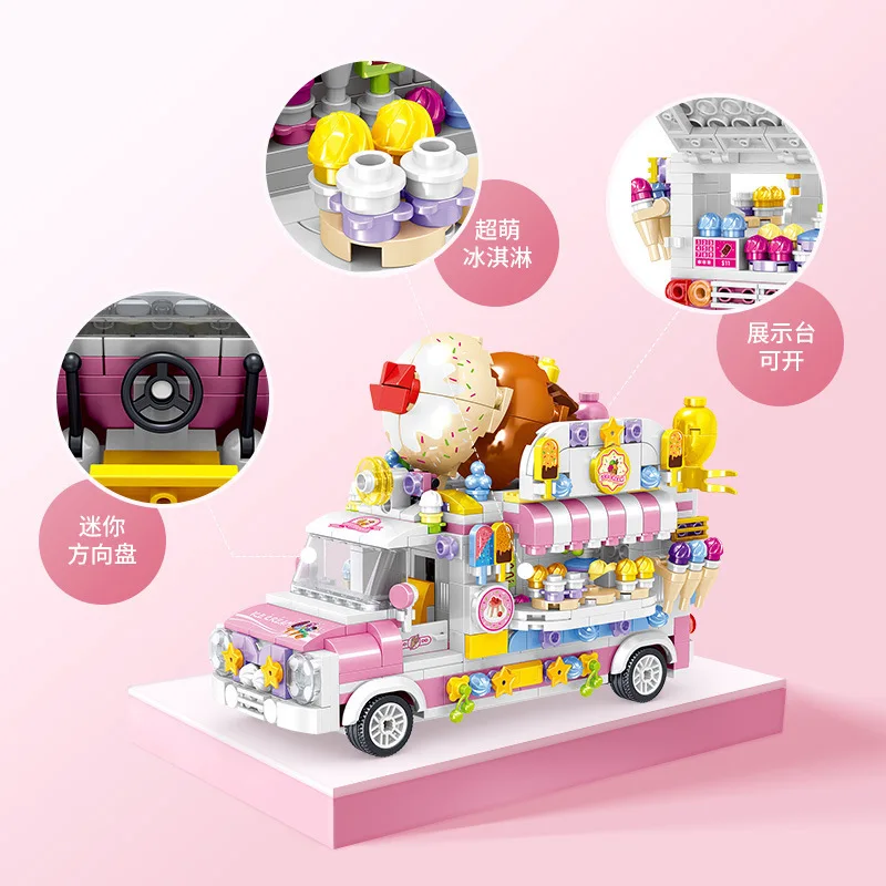 Nowy Mini Burger Samochód Deser DIY Kreatywne Zabawki Edukacyjne Dla Dziewczynek Klocki Konstrukcyjne Zestaw Do Składania Słodki Ciasteczkarnia na Kółkach