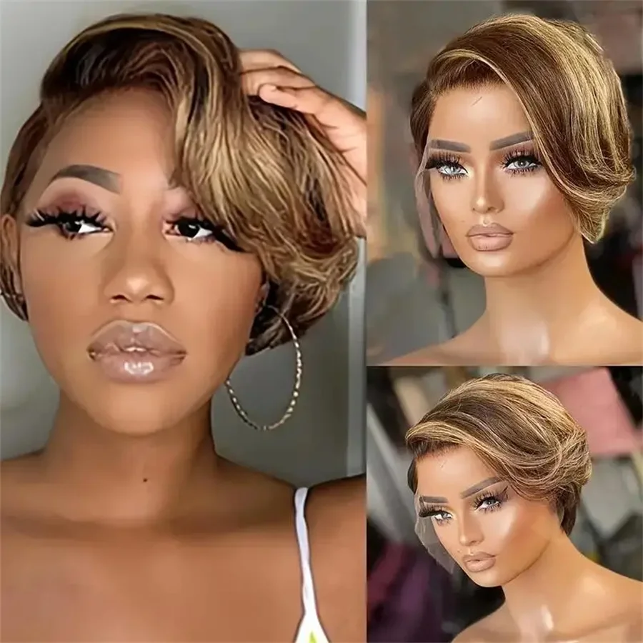 

180% Density 13x4x1 T Part Lace Wig Human Hair 6 Inch Curly Body Wave Pixie Cut Natural Look for Women