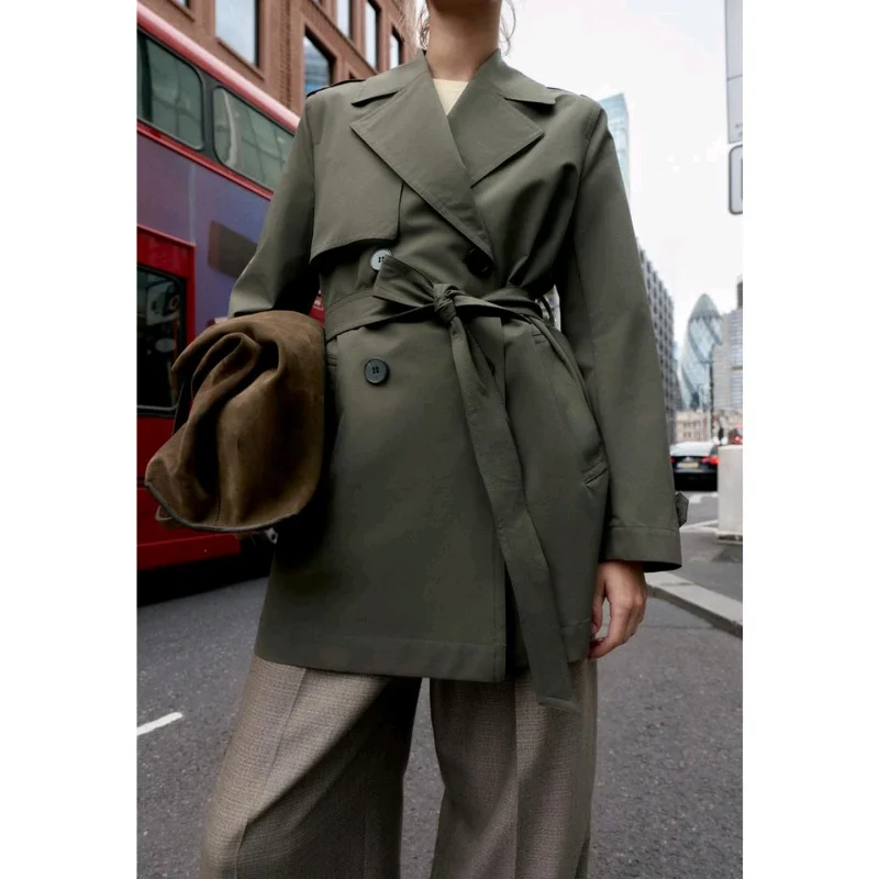 

Autumn Women's Long Sve Double Breasted Casual Windproof Water Repellent Coat with Belt Leisure Sle Commute Polyester Fiber