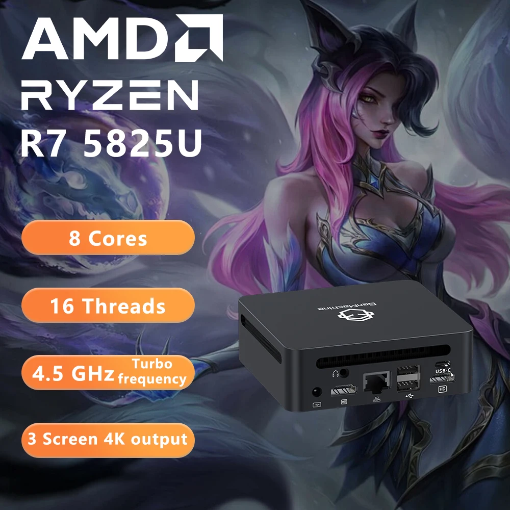 GenMachine Mini PC Ryzen Ren5000 5825U 5875U 5900HX 5980HX AMD CPU Support Windows 11 DDR4 3200MHz RAM AMD WiFi6 NUC Computer