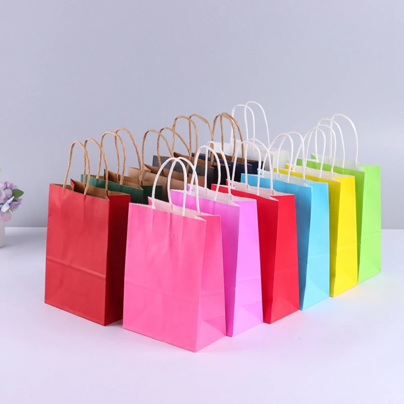 24PCS Paper Gift Bags With Handles 12 Assorted Rainbow Colors Party Bags Kraft Paper Bags For Wedding Brithday Parties Durable