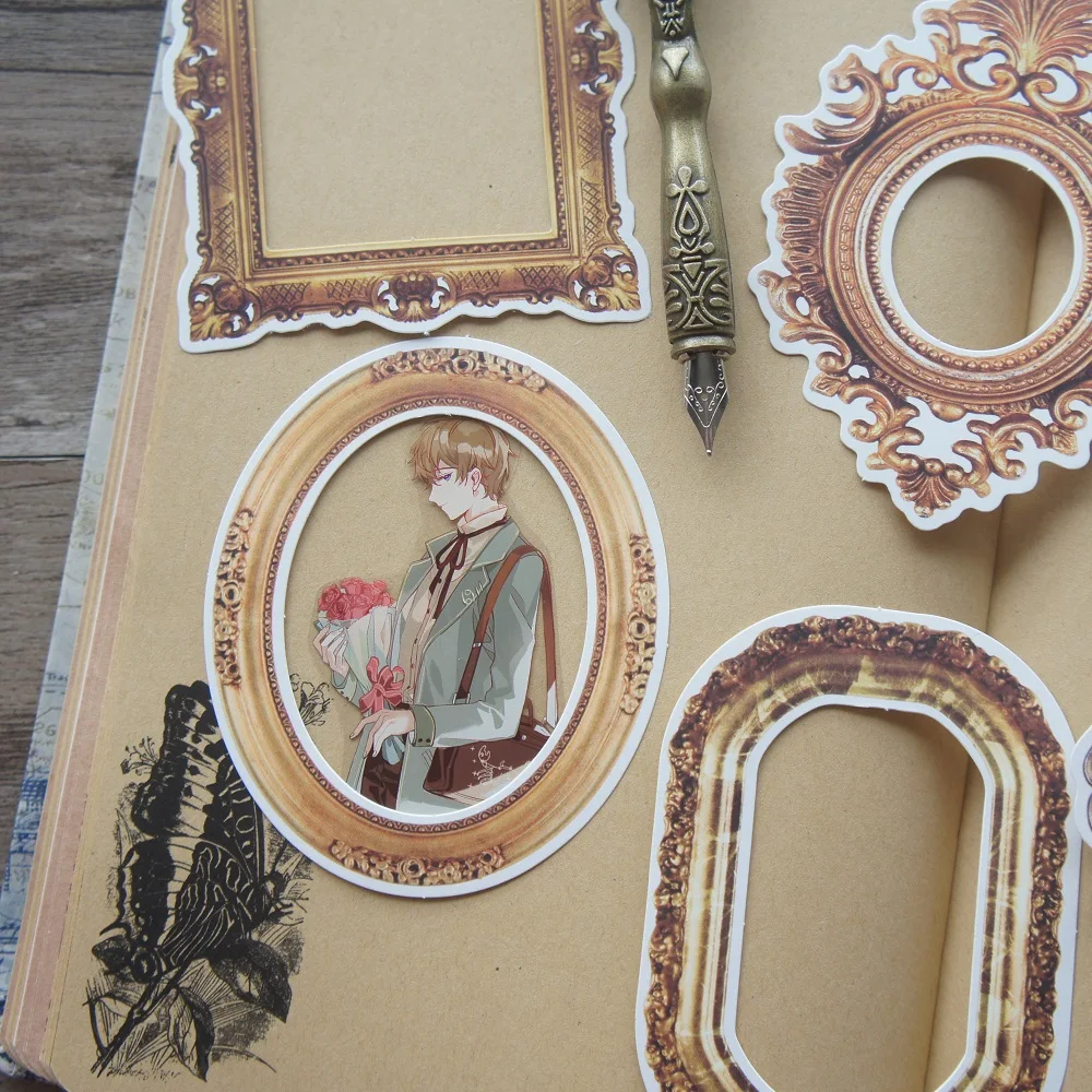 

18 Pcs Vintage Brown Gray White Metal Wooden Frame Design Craft Paper Gift Decoration Creative Scrapbooking Background DIY