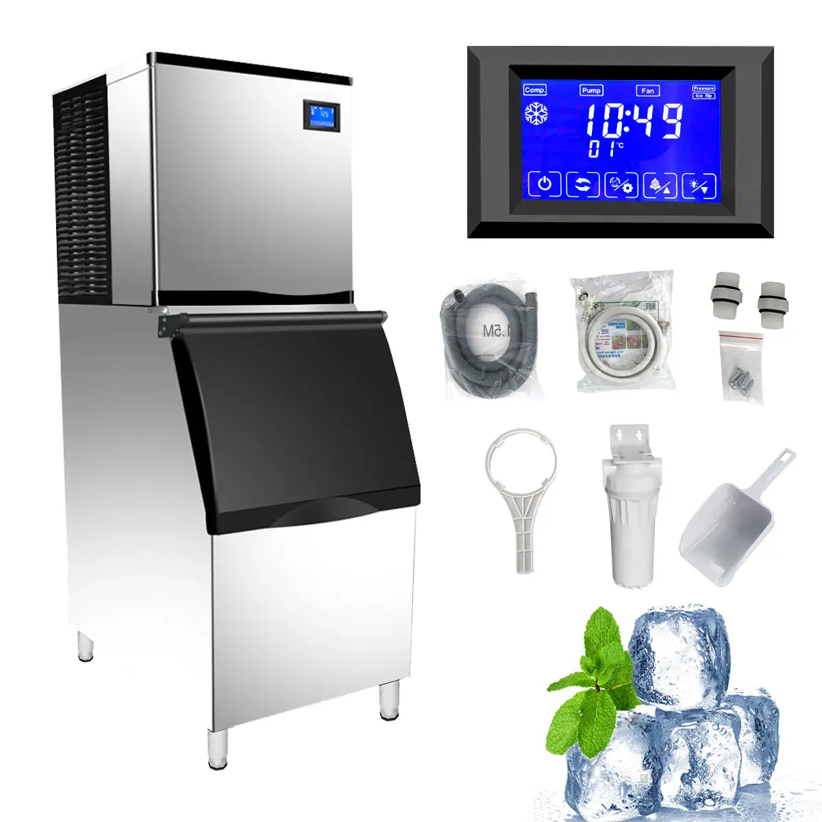 

Industrial Automatic Stainless Steel Cube Ice Maker with Compressor and Motor 18kg Capacity for Commercial & Home Use