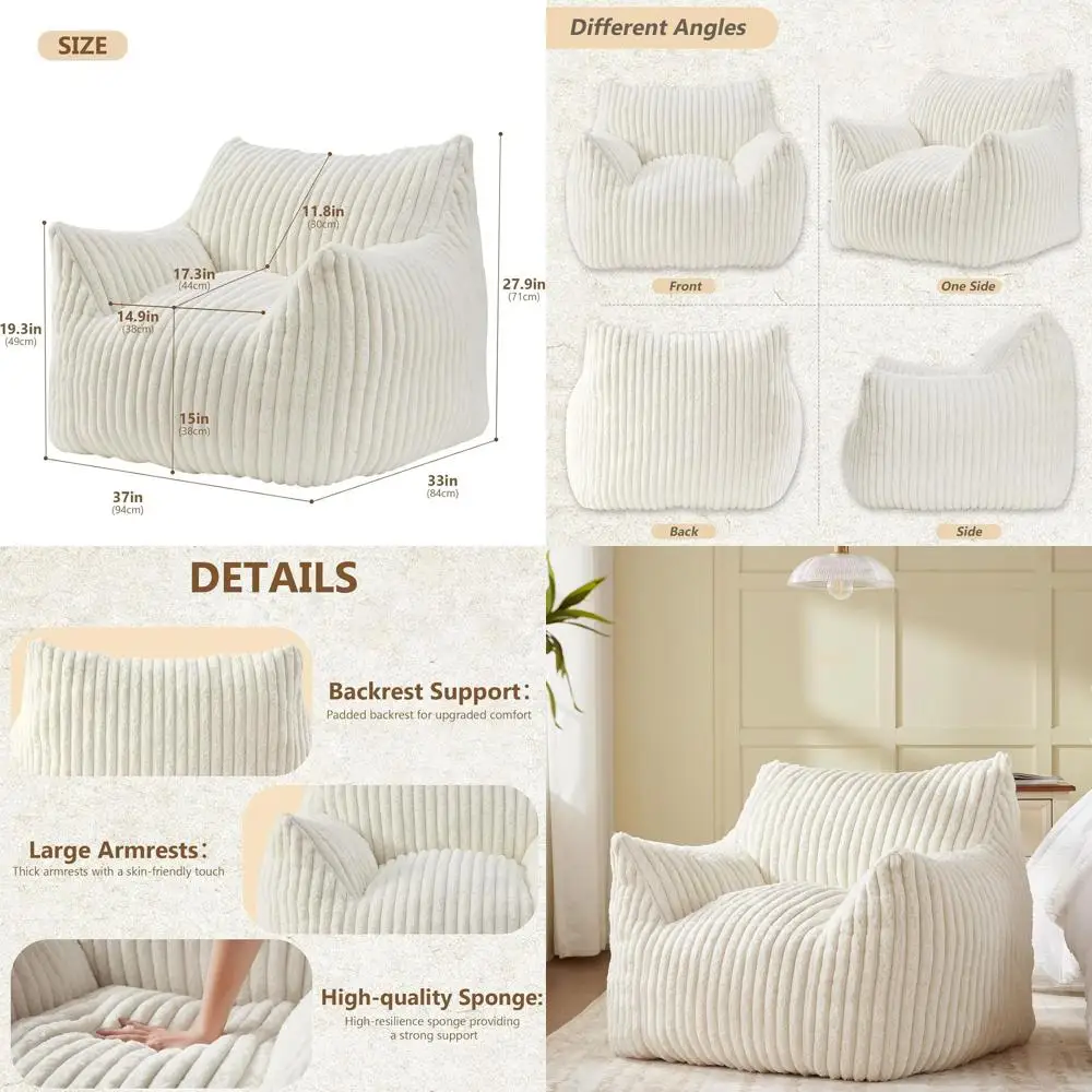 Jumbo Bean Bag Chairs for Adults and Teens: Plush, Cozy Seating with Armrests Ideal for Bedrooms, Living Rooms, and Reading Nook