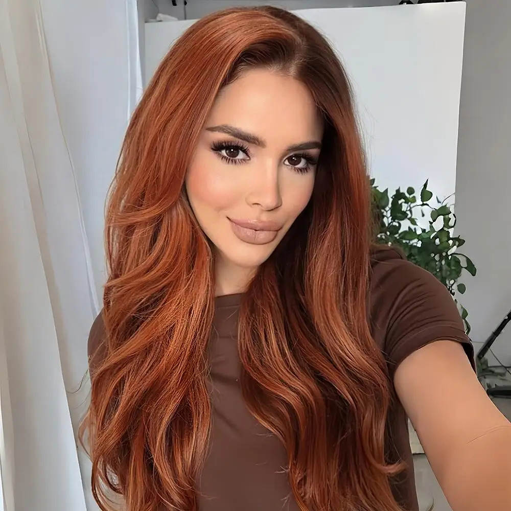 Auburn Red Highlight Synthetic Wig for Women 24 Inch Low Density Synthetic Lace Front Wigs Body Wave Natural Hairline Pre Plucked 13x4 Lace Front Wigs for Daily Use Heat Resistant Fiber