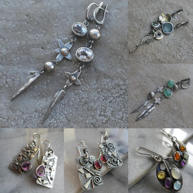 

Newest Long Antique Silver Color Drop Dangle Earrings for Women Punk Vintage Flower Metal Indian Tribe Statement Pendant Earring