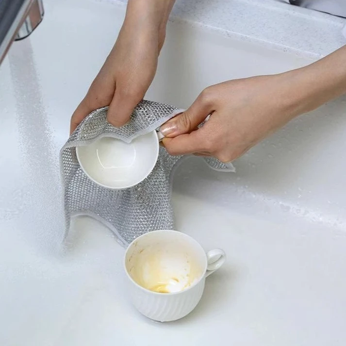 

Волшебная тряпка для мытья посуды, серебряная проволока, кухонная ткань, утолщенное полотенце из микрофибры, встроенная губка, тряпка из стальной проволоки