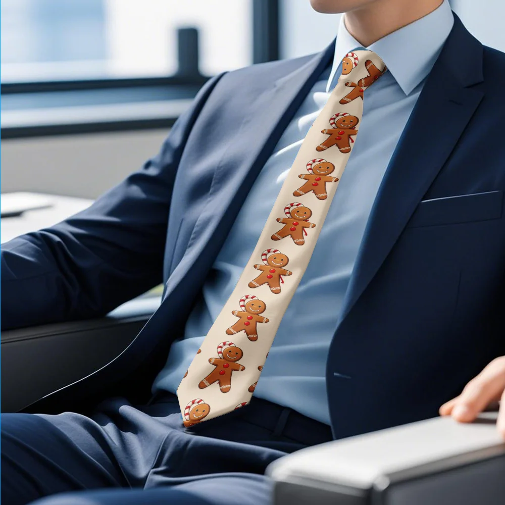 1 قطعة ربطة عنق حماسية لعيد الميلاد والزنجبيل للرجال نمط قصب الحلوى باللون البني والأحمر - بوليستر رسمي قابل للغسل في الغسالة #3