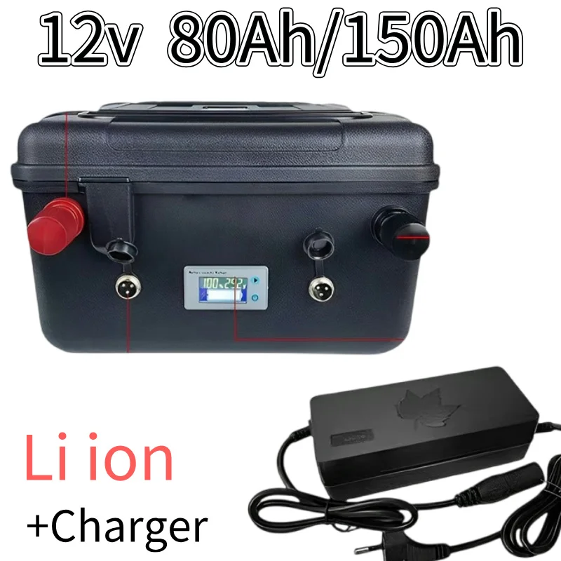 12V 12.8V 80Ah 150Ah Li-ion Battery Built-in BMS Multifunctional Portable Suitcase Battery for Camping Inverter Car Lighter RV O