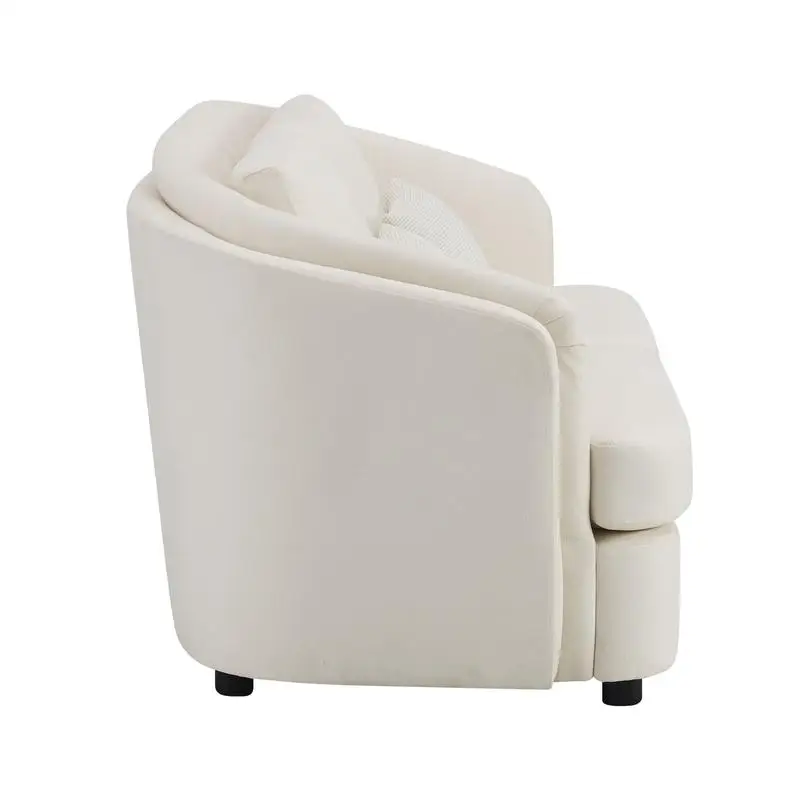 Beige Linen Loveseat with 2 Throw Pillows