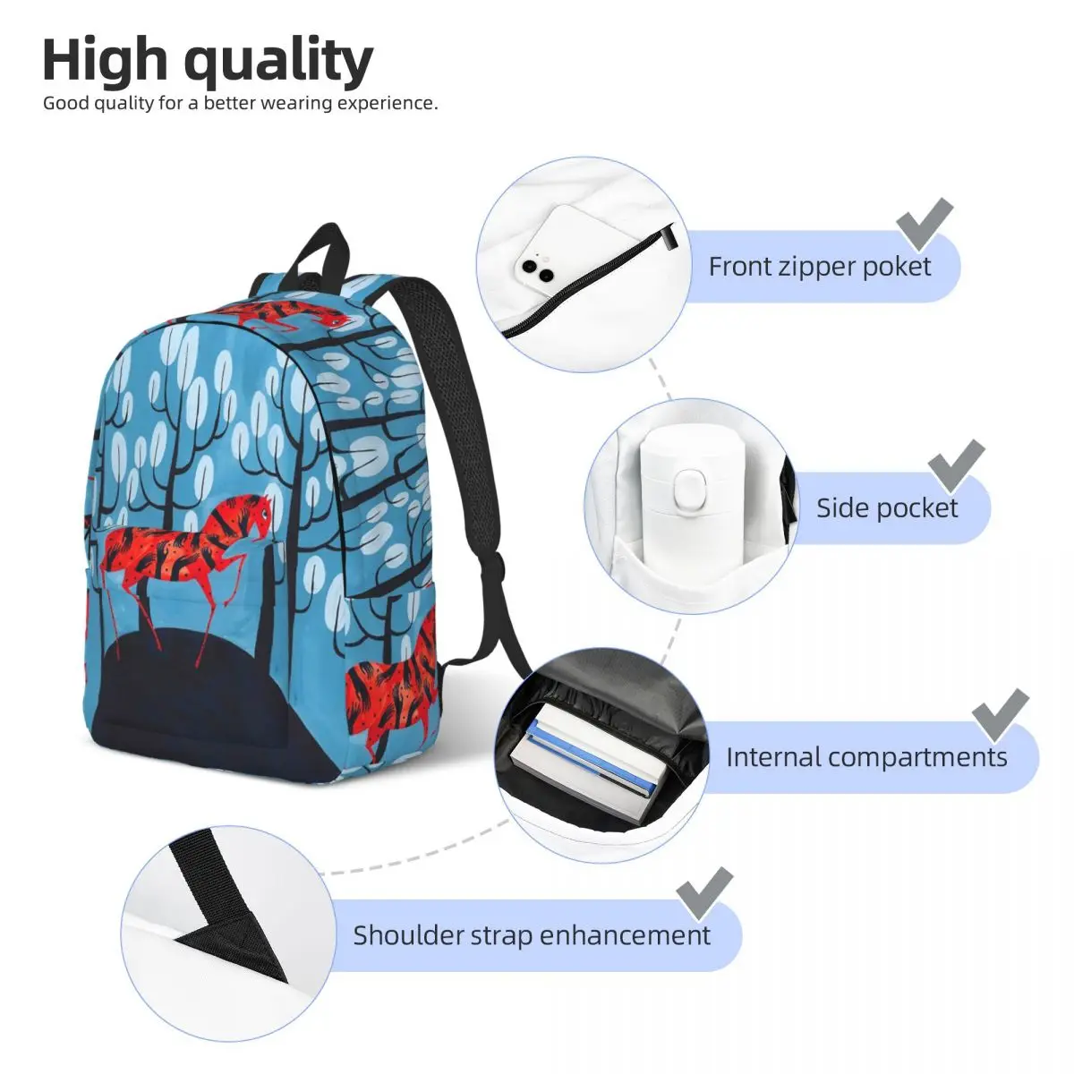 Smug Red Horse Student Backpack School Bag Hiking Travel Daypack for Men Women Fashion Bookbag Shoulder Bags