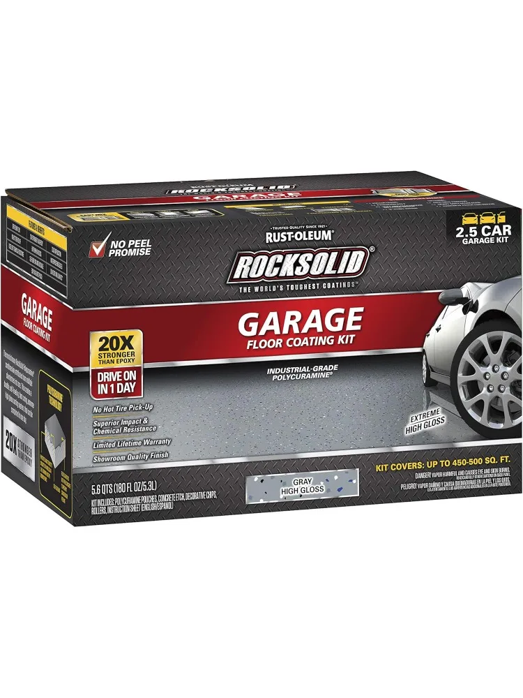 -Oleum 293513 طلاء أرضية جراج من البولي كورامين RockSolid، طقم سيارة 2.5، رمادي شديد اللمعان