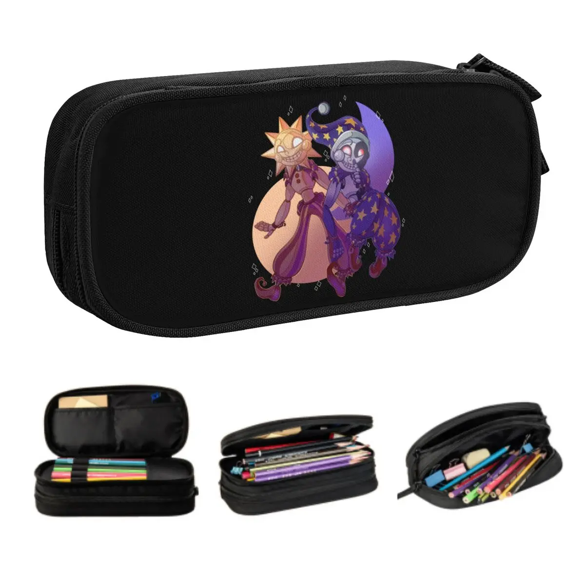 Custom Kawaii FNAF Security Breach Sun And Moon Pencil Case for Big Capacity Sundrop Moondrop Pencil Bag School Accessories