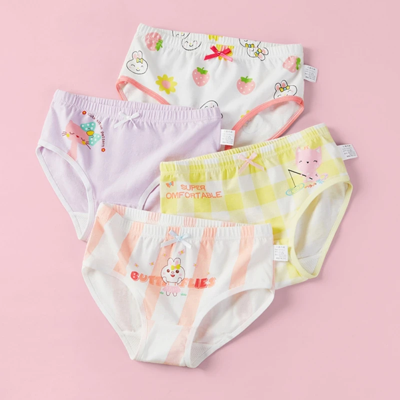 4PCS Children\'s Girls Underwear Triangle Cotton High Quality Soft Comfortable Elementary School Panties Clothing Color Random