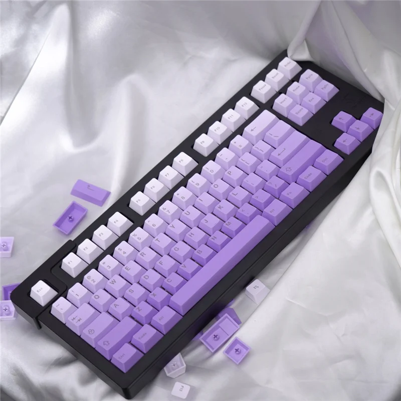 Imagem -02 - Material Pbt Teclado Mecânico Keycaps Top e Side Gravado Sublimação de Tintura Gradiente Roxo Perfil Cereja 125 Chaves