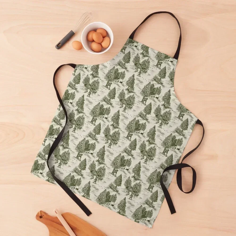 

Bigfoot / Sasquatch Toile de Jouy in Forest Green Apron Kitchen Items christmas decoration Costume Waiter Apron