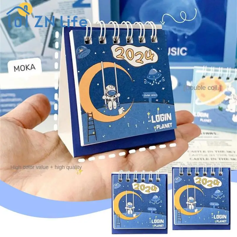 Creative Cartoon Design Mini Desk Calendar 2024 Student Date Record Calendar Portable Note Decoration Lovely Calendar Paper Gift