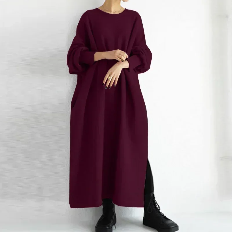 

Spring Women's Long Dress Black Pocket Oversize Sweatshirt Dresses Female Warm Trendy Spring Casual Fashion Clothing Ladies