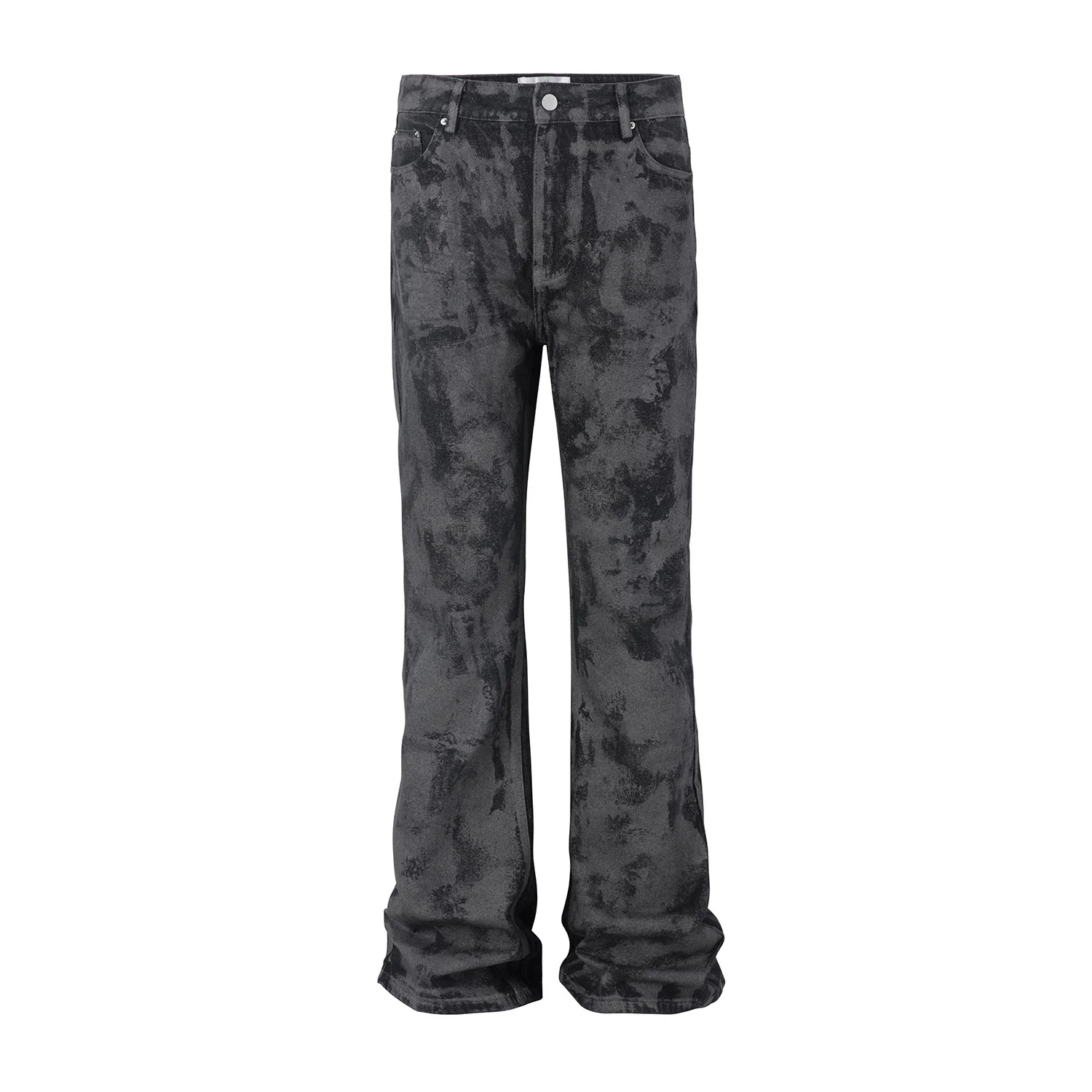 Men's Tie Dye Flared Denim Jeans Washed Handmade Brushed Wax Coating Casual Jean Pants Y2k Streetwear Slim Fit Bootcut Pants