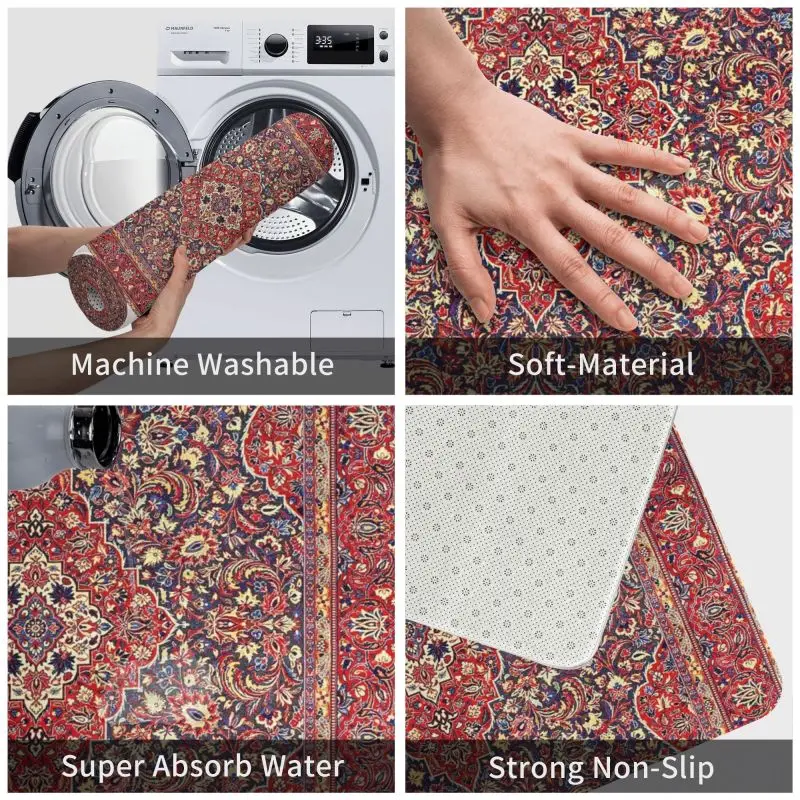 Northwest Persian Silk Carpet Front Door Mat Anti-Slip Indoor Absorbent Boho Ethnic Flower Doormat Kitchen Entrance Rug Carpet