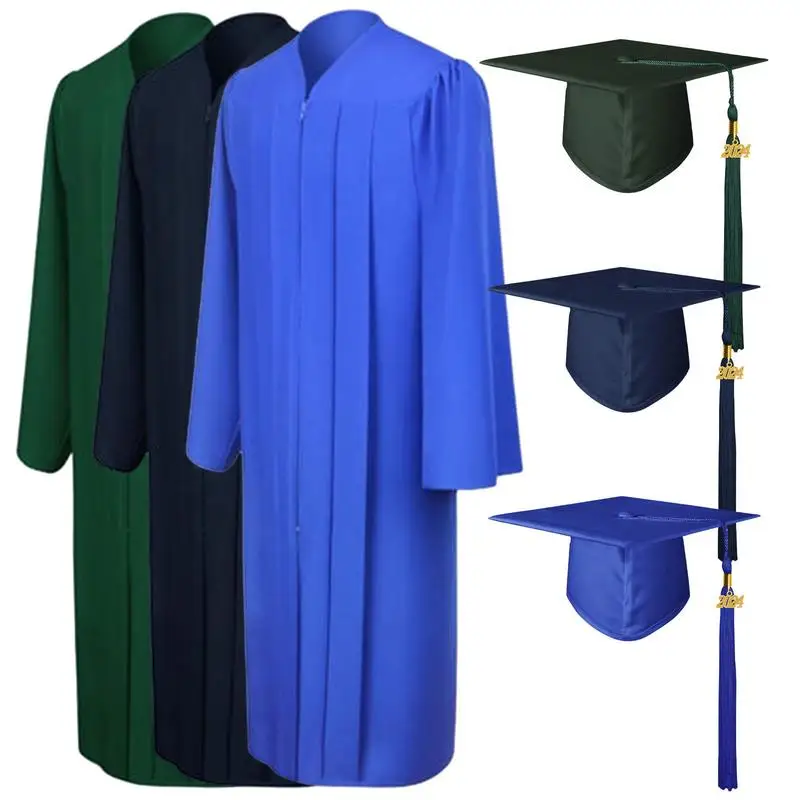 Ensemble de robe de graduation universitaire pour adultes avec fermeture éclair, casquette de mortier, robe académique, robe de graduation