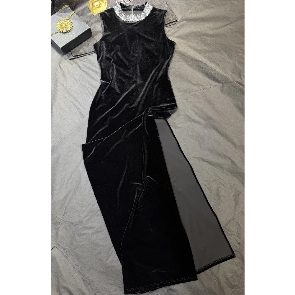 Abito da sera da donna invernale 2025, velluto, perline, corsetto, abito lungo, abbigliamento Y2K, nuova moda, alta qualità, abito da festa bea