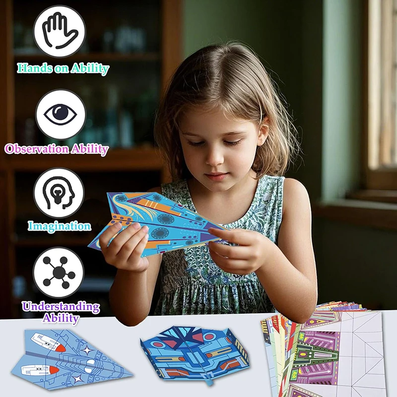 12-64 Sheets Colorful Airplane Origami Paper Kits World Record Paper Planes Craft Kit Gifts for Boys Girls Funny Outdoor Games image 3