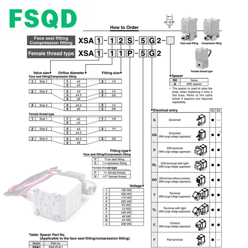 XSA1-12S-5G2 XSA1-22S-5G2 XSA1-12S-6G2 XSA1-22S-6G2 SYJ3243-5LOU-Q FSQD نوع عادي CloseHigh فراغ الملف اللولبي صمام XSA سلسلة