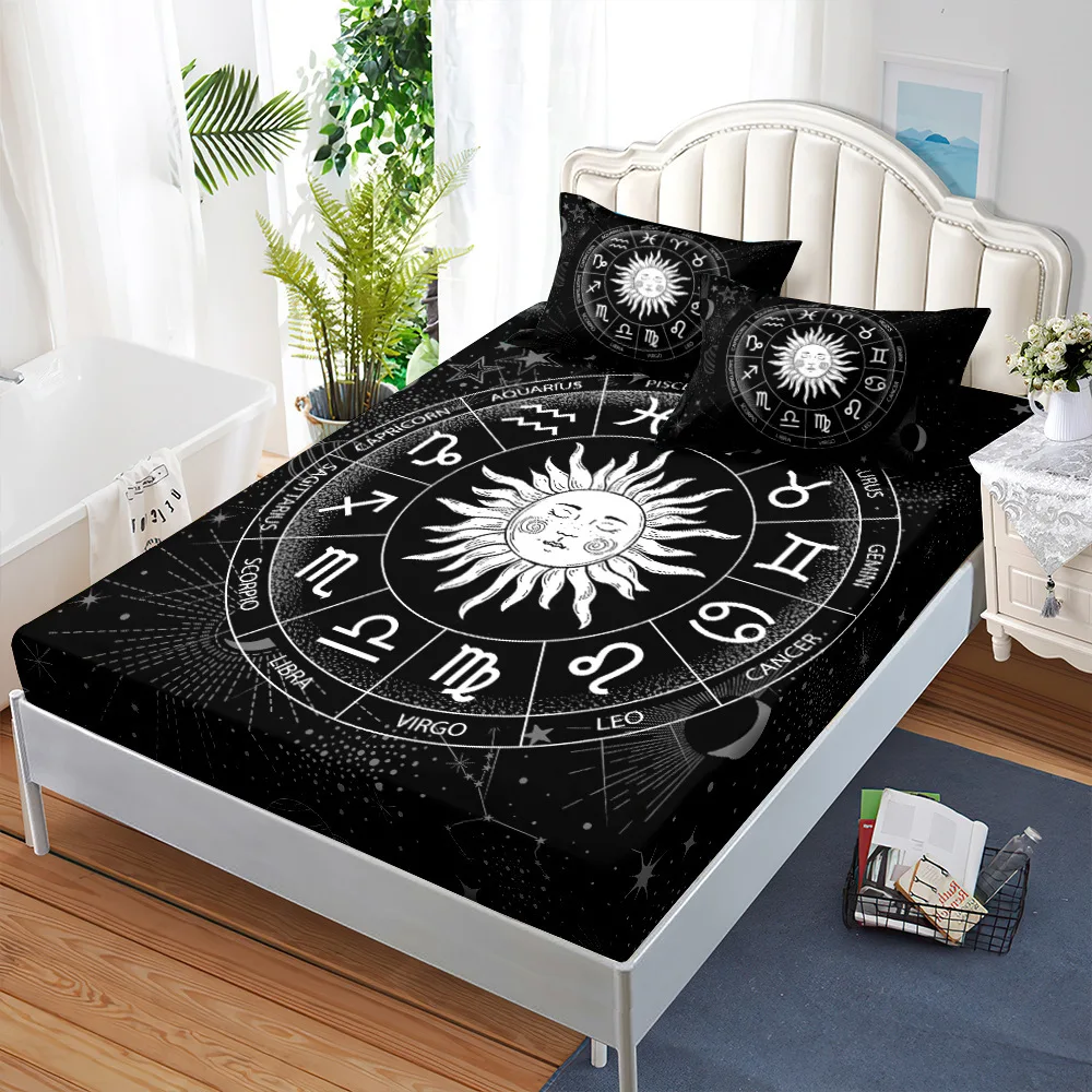 Sun Moon Mattress Protector Bedding Elastic Fitted Sheet For Boy Girl Kids Bed Cover Twin Full Single Double Size Bed Sheet Star