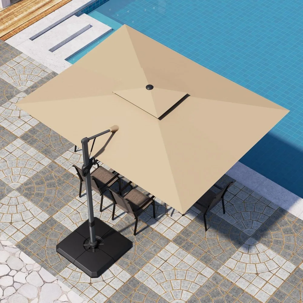 

9’ x 12’ Cantilever Patio Umbrella with Base, Outdoor Rectangular Heavy Duty Large Umbrella with Hydraulic Lift