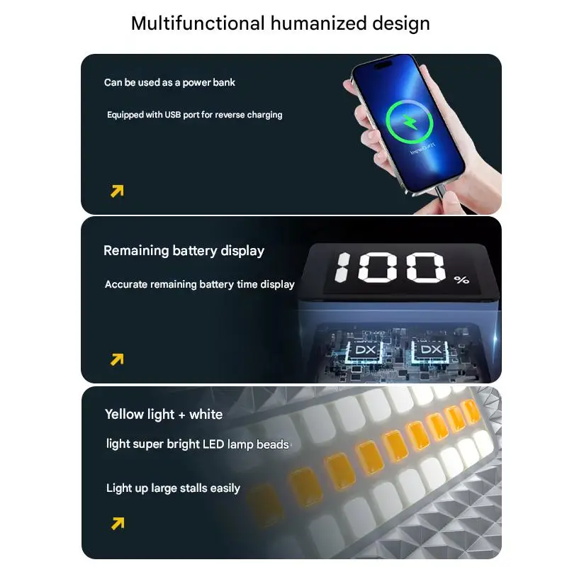 8800 مللي أمبير 42 سم طويل IP66 مقاوم للماء قابل لإعادة الشحن للتخييم، 3 ألوان + ستروب وخطاف مغناطيسي، وقت تشغيل طوال الليل للاستخدام الخارجي/E #4