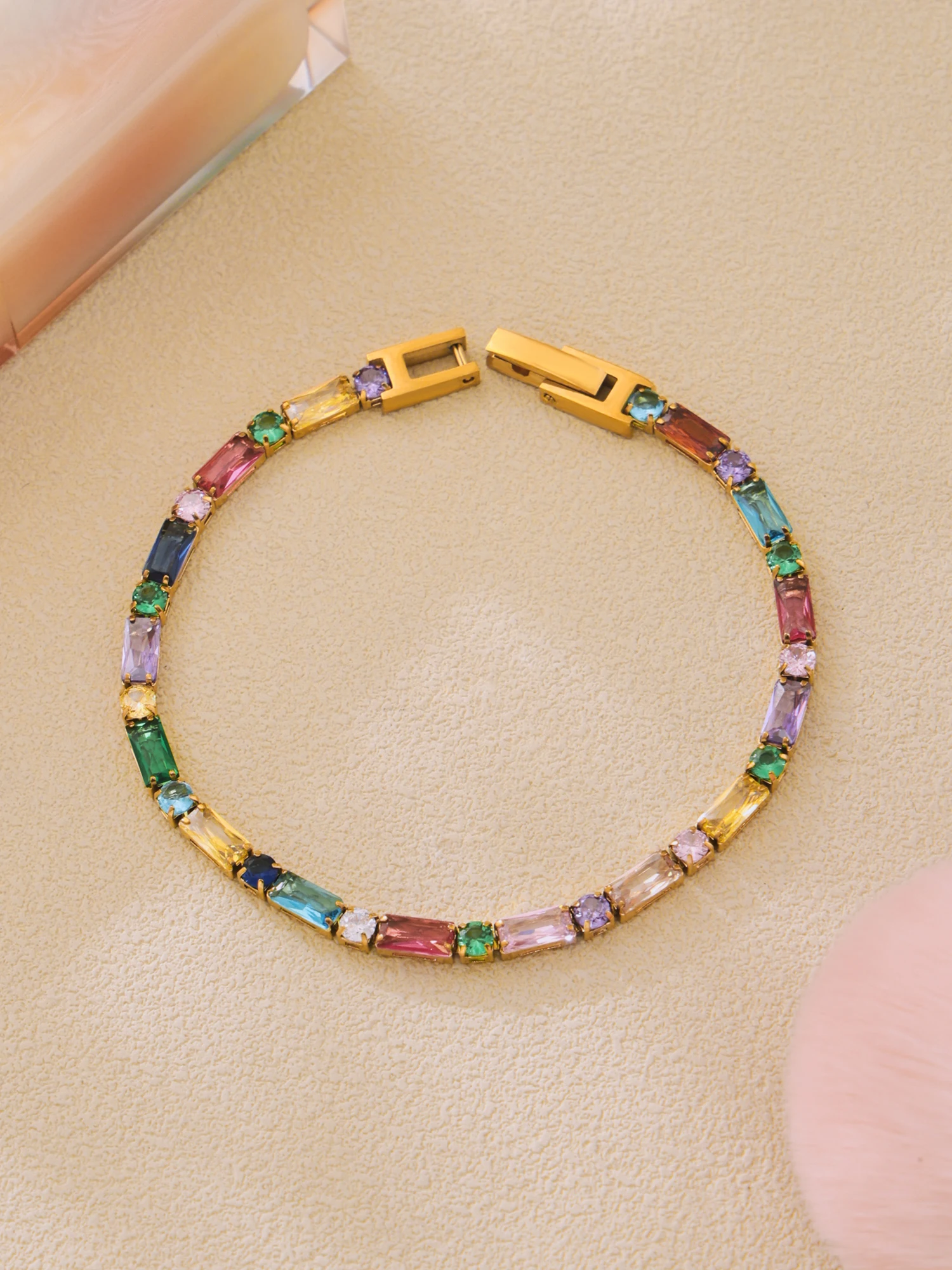 Liora Luxury Cubic Zircon Thin Chain Bracelets For Women Stainless Steel Prong Settings Hypoallergenic Women's Bracelet Jewelry