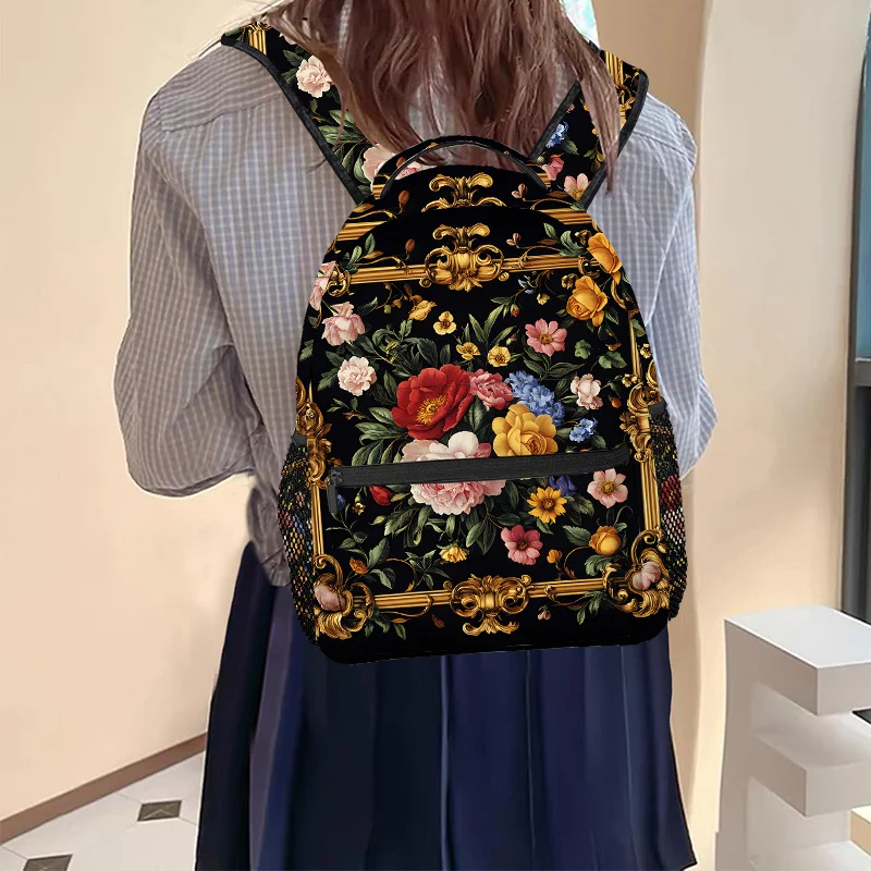 Elegant Floral Print Backpack Lightweight Comfortable Hike Travel Bag with Adjustable Straps Zipper Closure for Beach Yoga - view 6