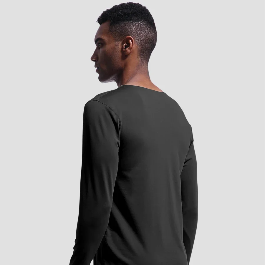 2PCS Men's seamless warm underwear V-neck winter padded tight-fitting lightweight base layer sweater cotton jersey shirt