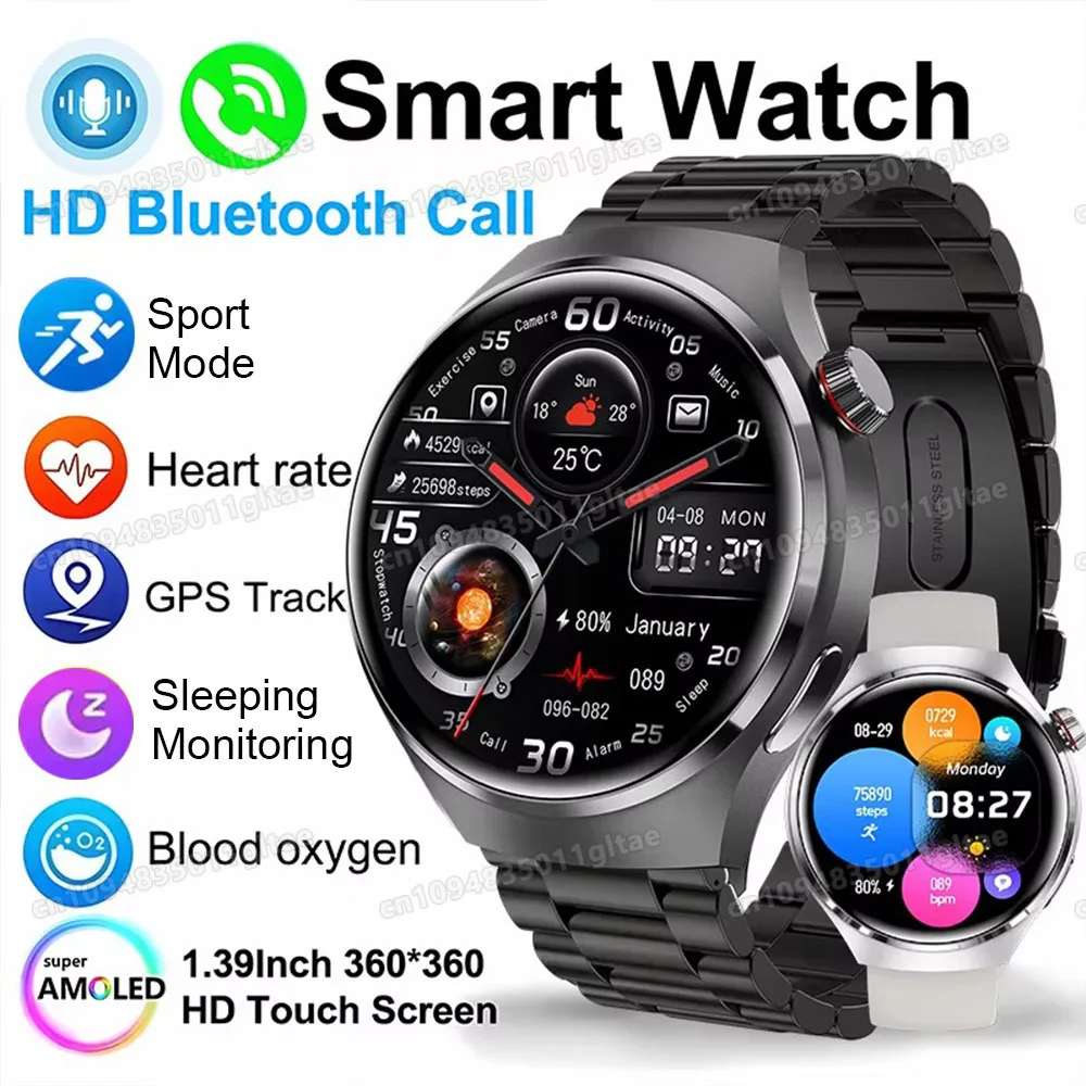 Men's Smart Watch HD Display Health Monitoring GPS Tracking Bluetooth Calling Voice Assistant Sports Waterproof Smartwatch HT30
