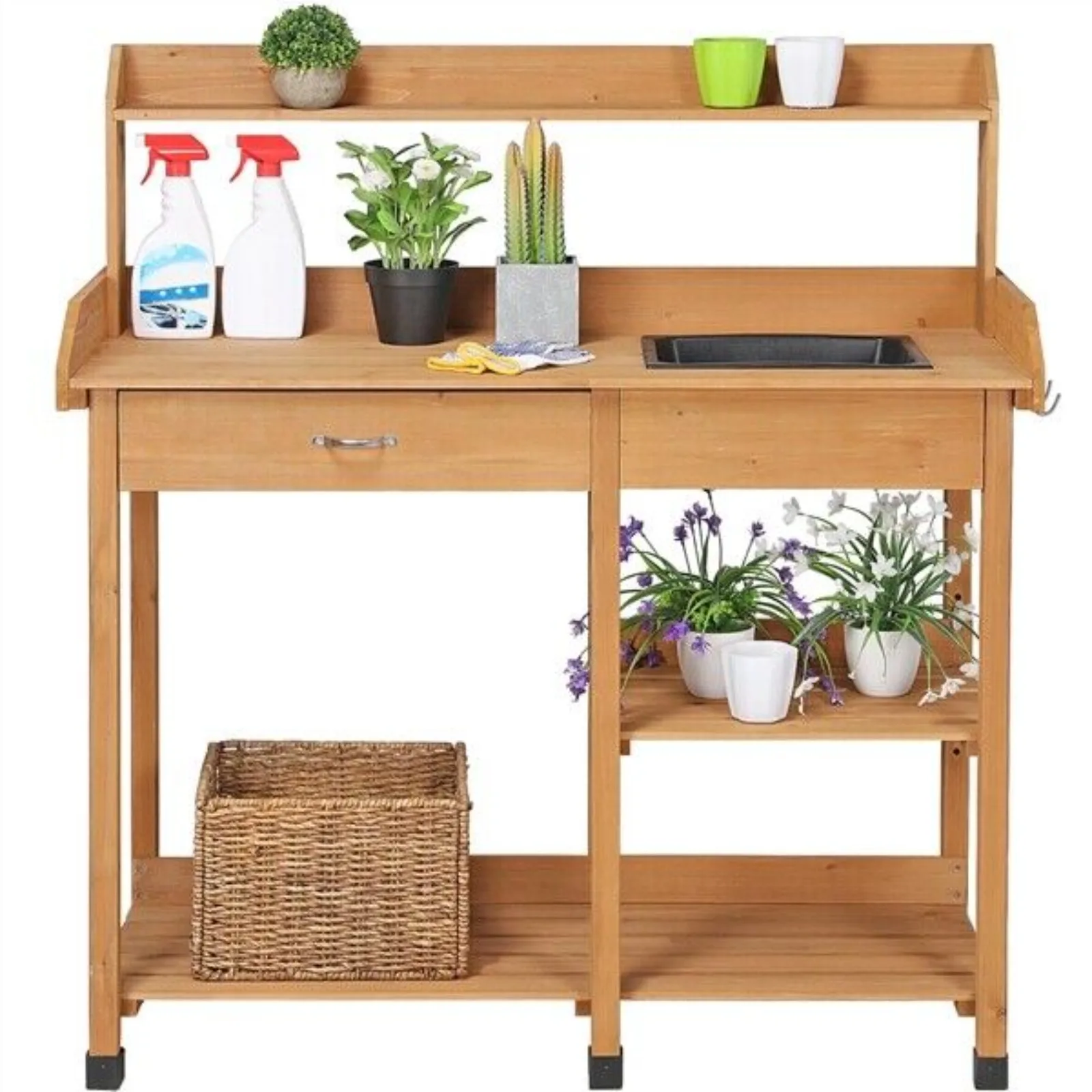 

US Garden Potting Bench Table Outdoor Work bench Station Solid Wood Construction