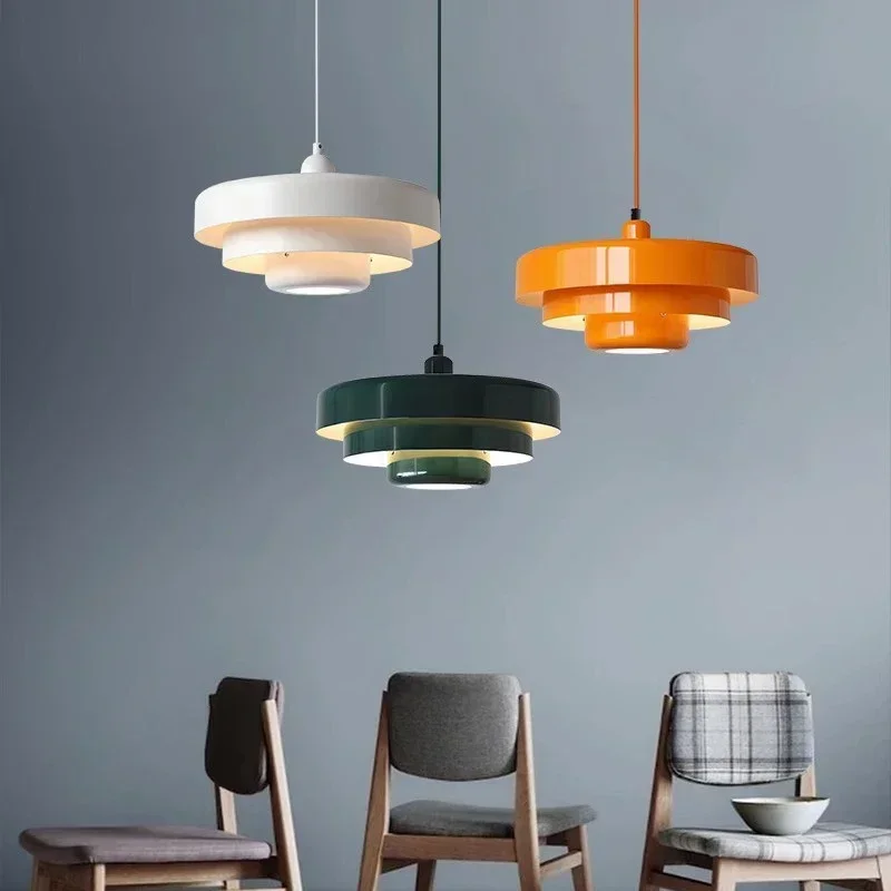 Suspension LED Nordique en Acier au Carbone Macaron, Aluminium, Blanc, Vert Foncé, Orange, Illuminations pour Restaurant, Salon, Luminaire