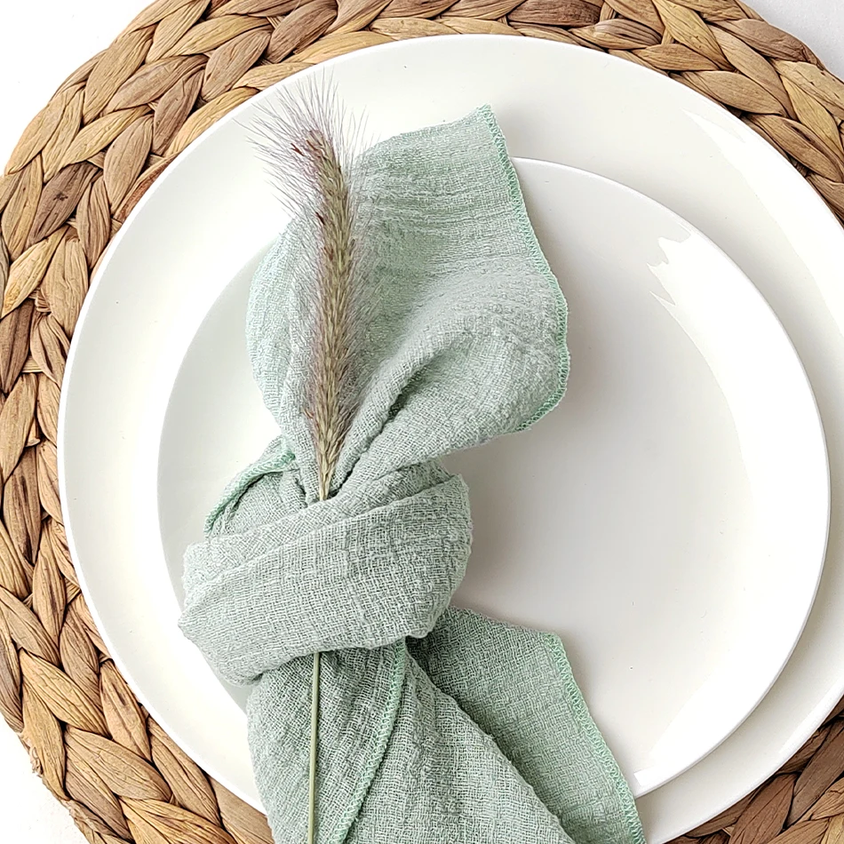 

10PCS Sage Green Gauze Crepe Cloth Napkins Pack Pure Cotton Fabric 40x40cm Wedding Decor Everyday Use Dinner Tea Towel