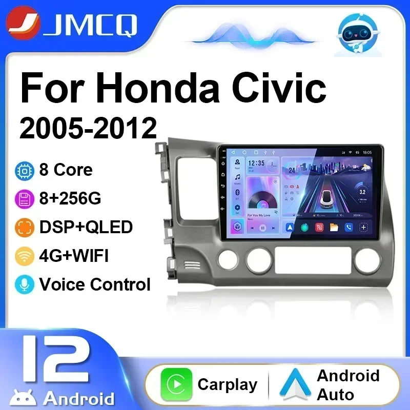 JMCQ  Car Radio Multimedia Video Player For Honda Civic 2005-2012 Navigation GPS Head Unit Wireless Carplay 4G 2Din Android 12