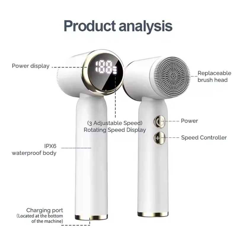 6-in-1 elektrische gezichtsreiniger scrub siliconen 3-snelheden reinigingsborstel voor acne, mee-eter, poriënreiniging, schoonheidsapparaat voor thuis