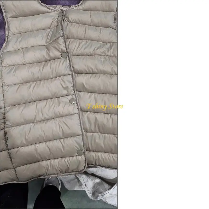 N58F Damska kamizelka puchowa Lekka, bez kołnierza, krótka kurtka puchowa bez rękawów, zapinana na guziki, Ciepła pikowana